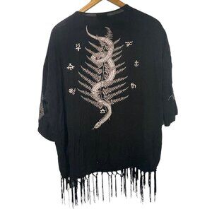 Midnight Hour Womens Open Front Fringe Cardigan Snake Serpent Goth Witchy Sz M/L